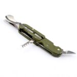 Couteau de pique-nique pliant Portable en acier inoxydable, vert militaire, couteau fourchette cuillère ouvre-bouteille couverts de table Kit de voyage 5
