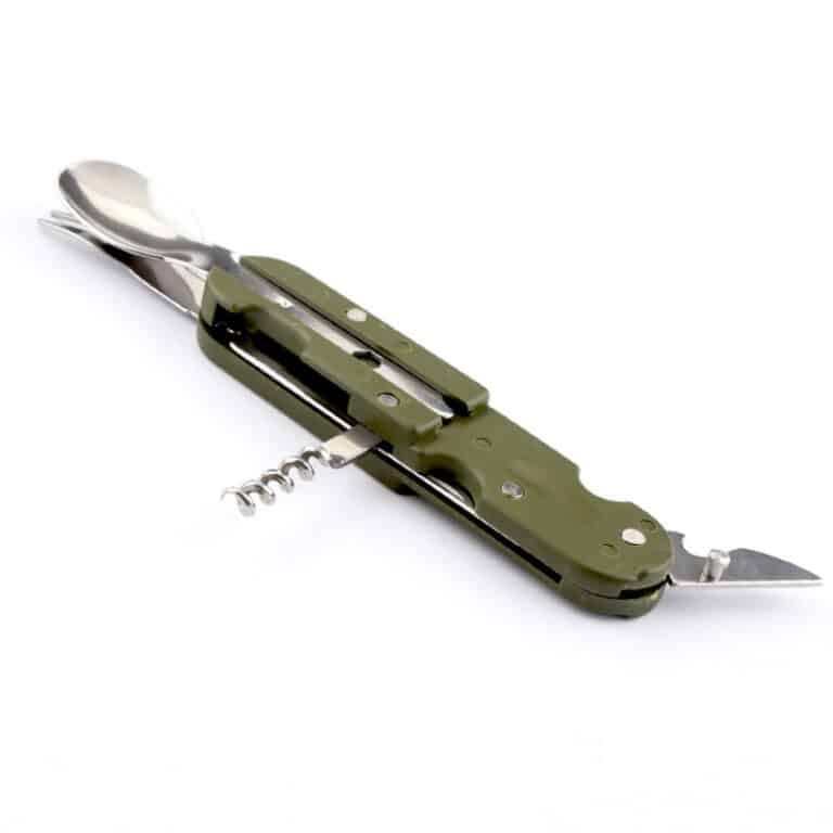 Couteau de pique-nique pliant Portable en acier inoxydable, vert militaire, couteau fourchette cuillère ouvre-bouteille couverts de table Kit de voyage 5